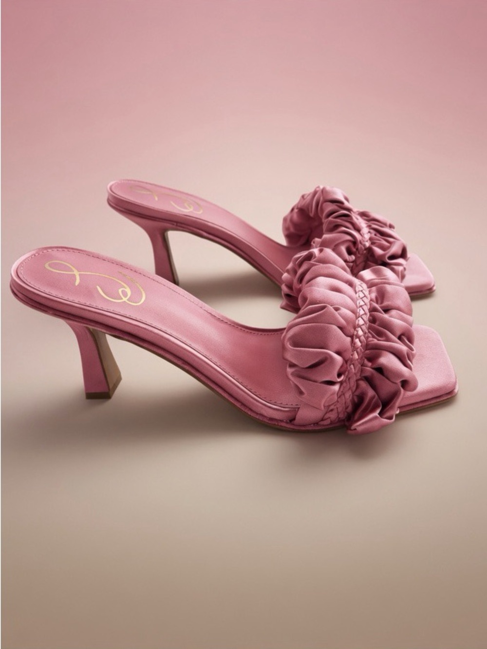 Sam Edelman Kady Heeled Mule Sandals - Carmine Rose Satin, Size 6 ✨ - Picture 6 of 7